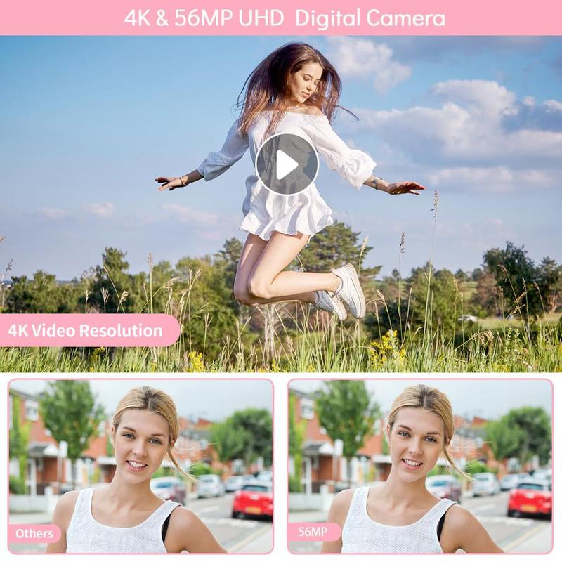 GLOBAL PICK 4K Digital Camera with 180° Flip Screen, 16X Digital Zoom Vlogging Camera, Autofocus Camera, Including Wide Angle & Macro Lens, 32GB TF Card, Ideal Gift Choice, Camera